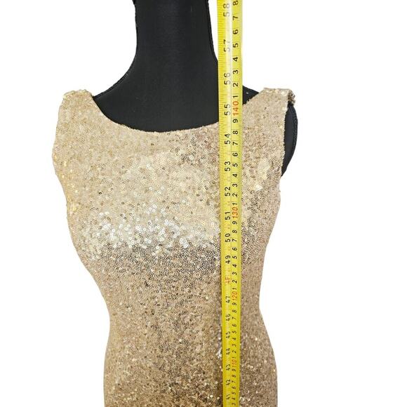 Gold Sequin Evening Gown Dress Cowl Draping Back & Zip Up Back Aleena Grace Sz 4 - Picture 6 of 14
